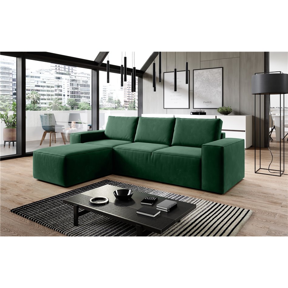 Corner sofa Elsilla L, Lukso 35, green, H95x302x204