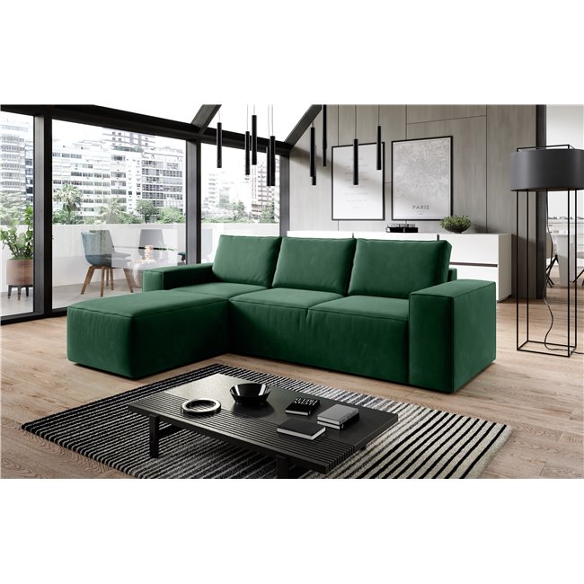 Corner sofa Elsilla L, Lukso 35, green, H95x302x204