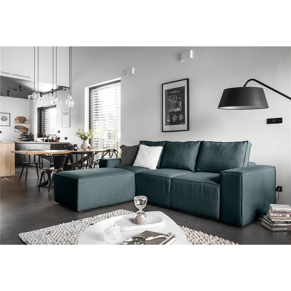 Kampinė sofa Elsilla L, Borneo 38, žalia sp., H95x302x204