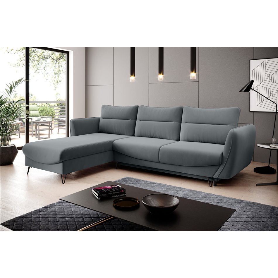 Corner sofa Elsilva L, Velvetmat 4, gray, H100x276x201