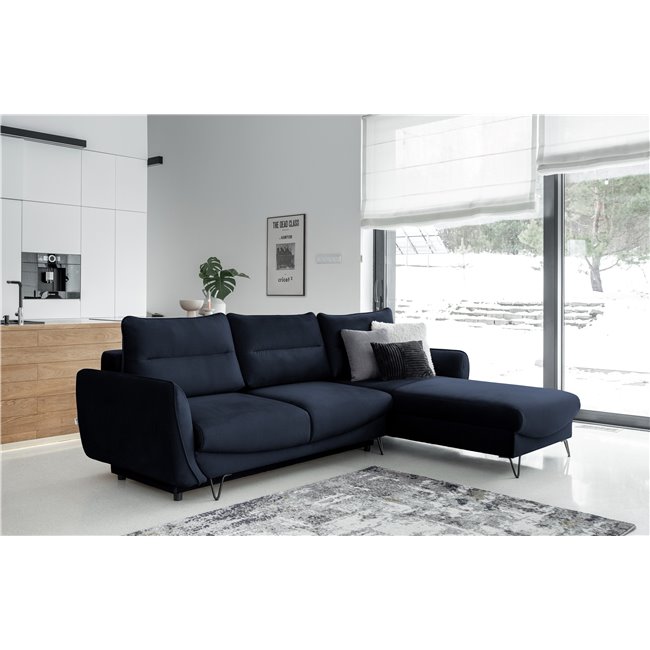 Kampinė sofa Elsilva R, Monolith 79, mėlyna sp., H100x276x201