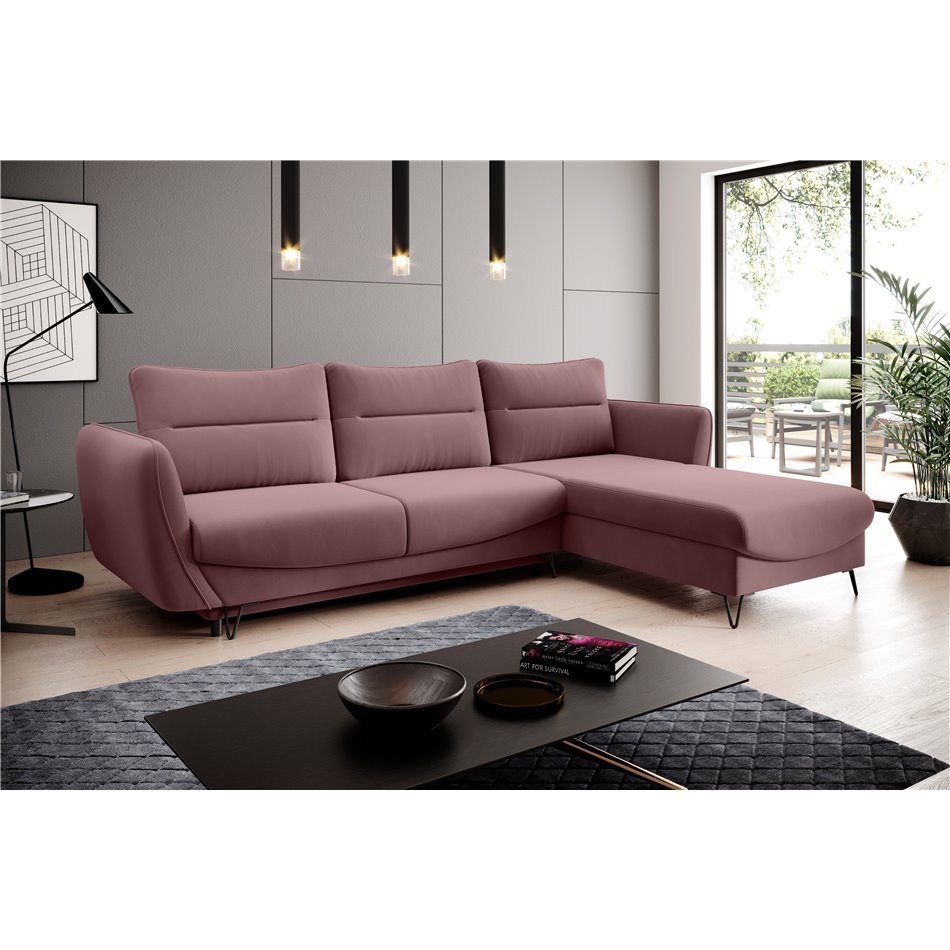 Corner sofa Elsilva R, Velvetmat 24, pink, H100x276x201