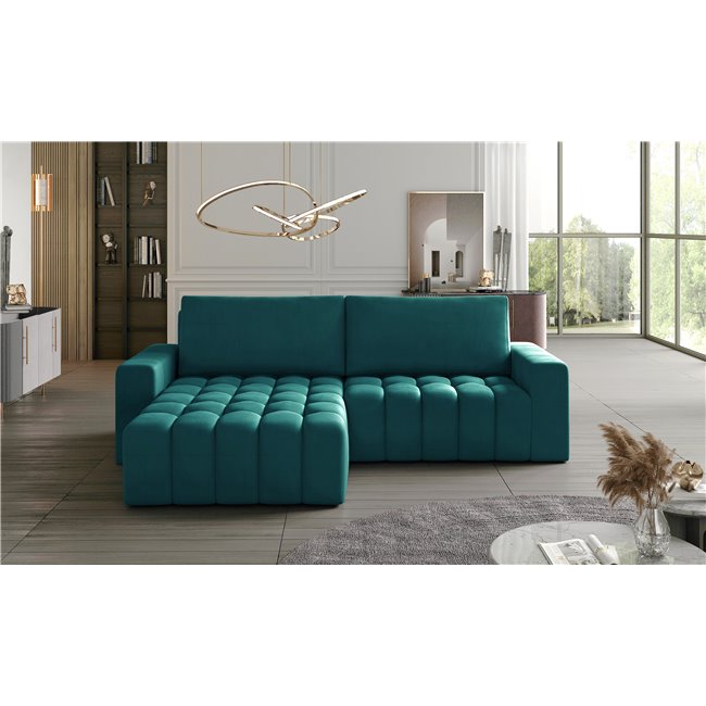 Corner sofa Ebonett L, Mat Velvet 75, blue, H92x250x175