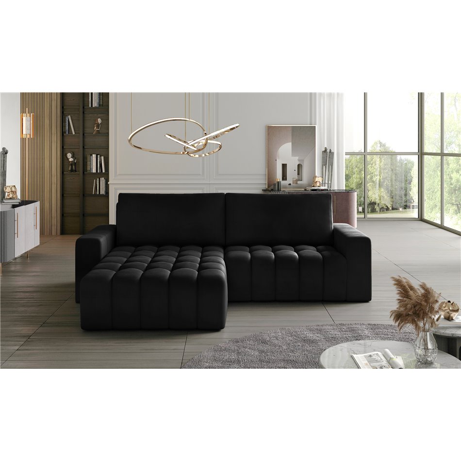 Corner sofa Ebonett L, Mat Velvet 99, black, H92x250x175