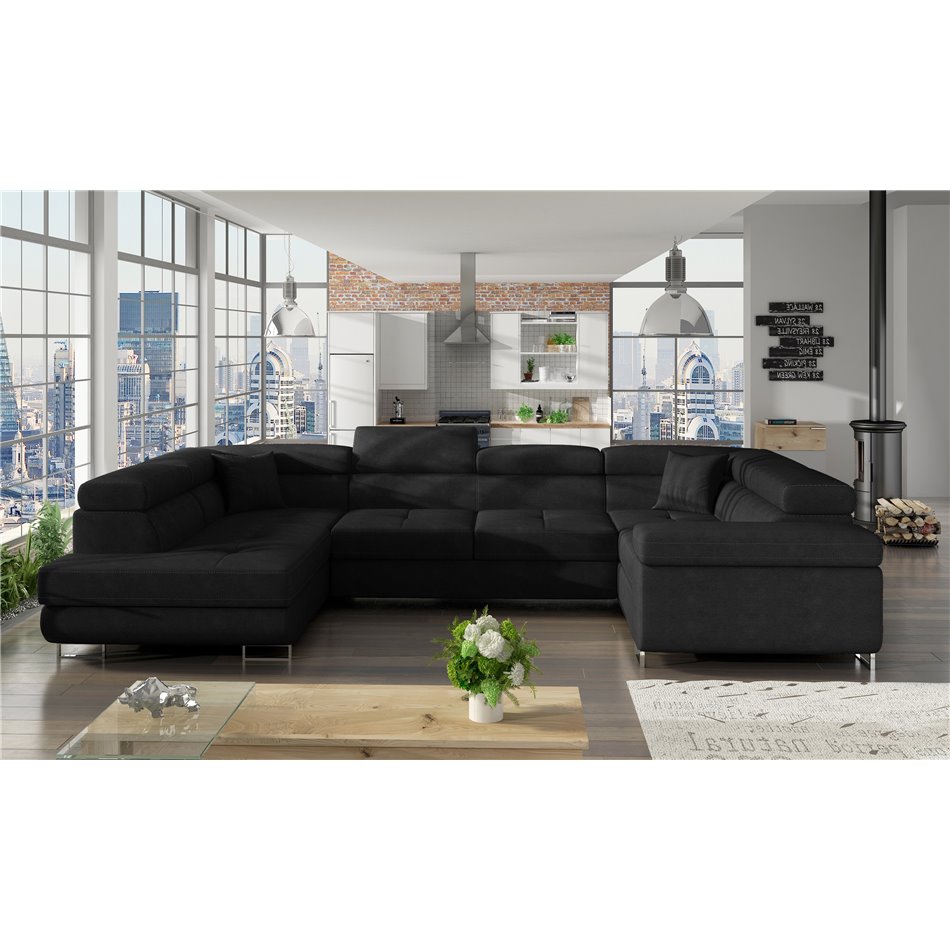 Corner sofa Eletto L, Kronos 07, black, H90x340x202