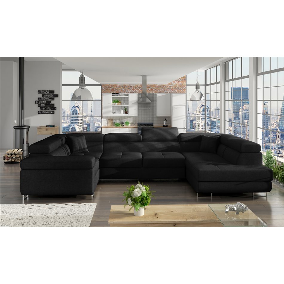 Corner sofa Eletto R, Sawana 14, black, H90x340x202