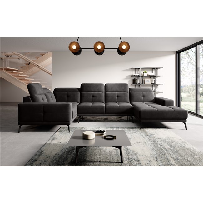 Corner sofa Elneviro L, Lukso 10, black, H77x350x201