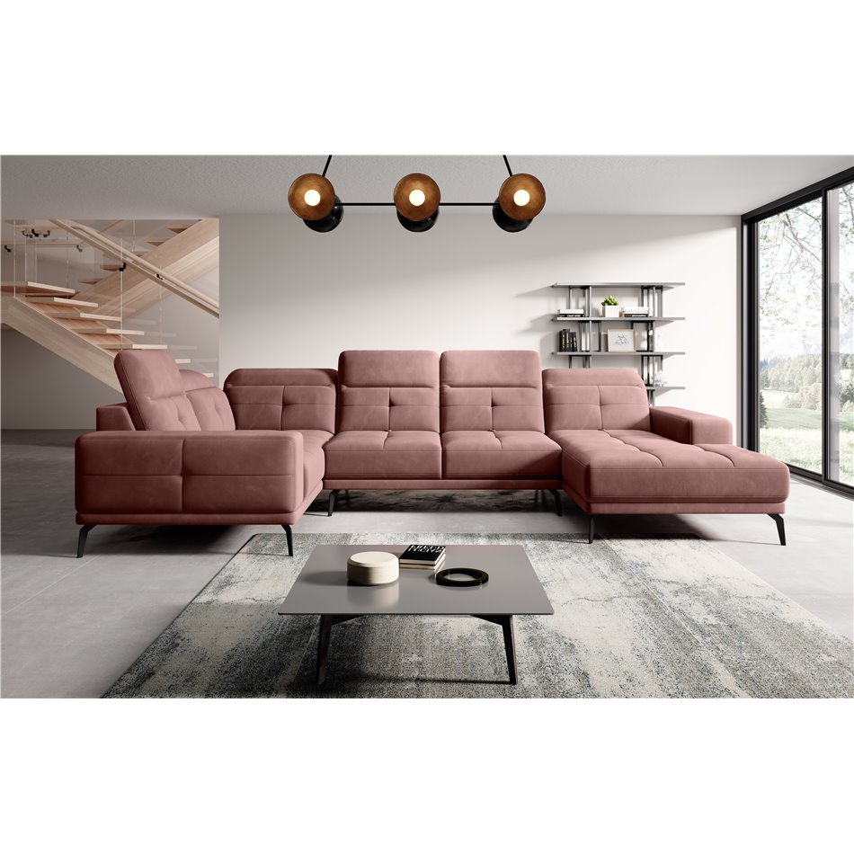 Kampinė sofa Elneviro L, Lukso 24, rausva sp., H77x350x201