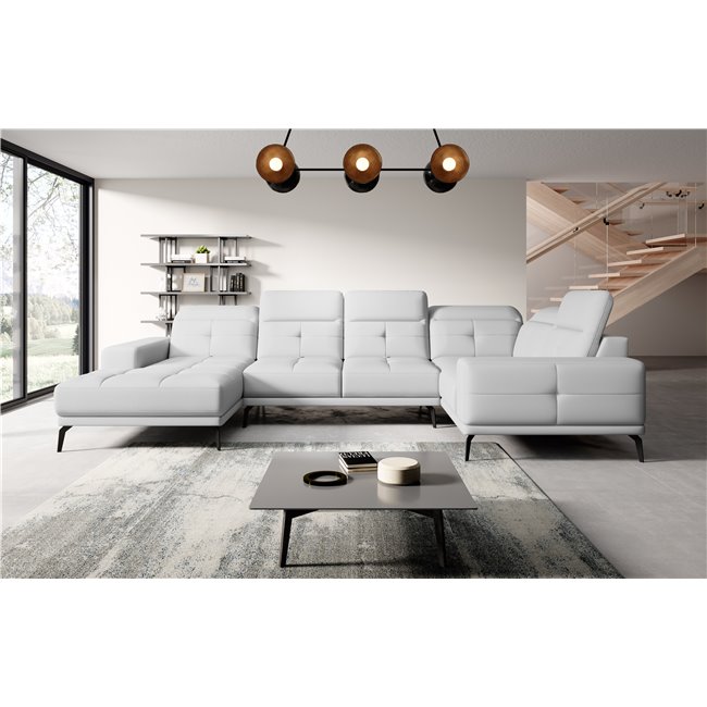 Kampinė sofa Elneviro R, Softis 17, balta sp., H77x350x201