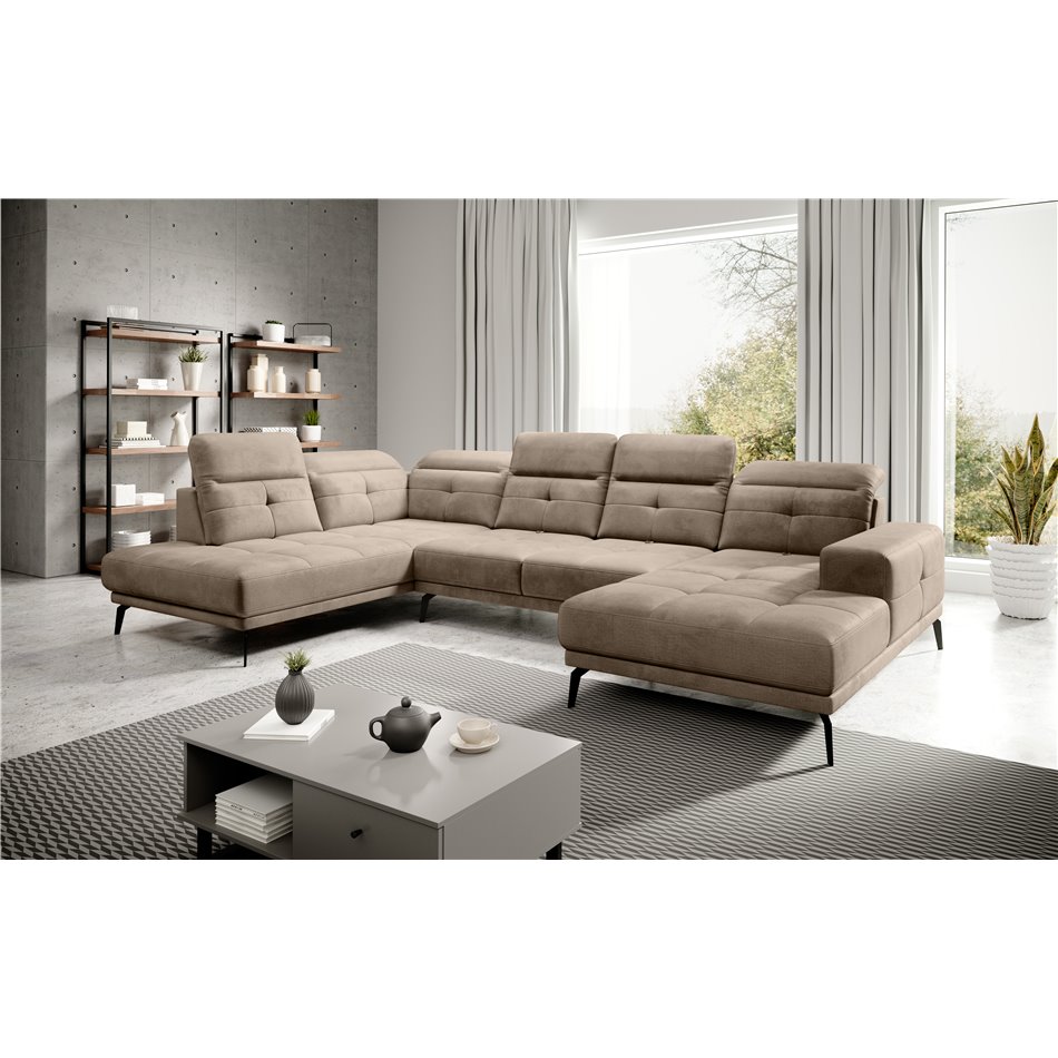 Kampinė sofa Elretan L, Nube 20, šviesiai rudos sp., H107x350x205