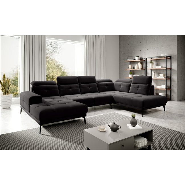 Corner sofa Elretan R, Velvetmat 10, black, H107x350x205