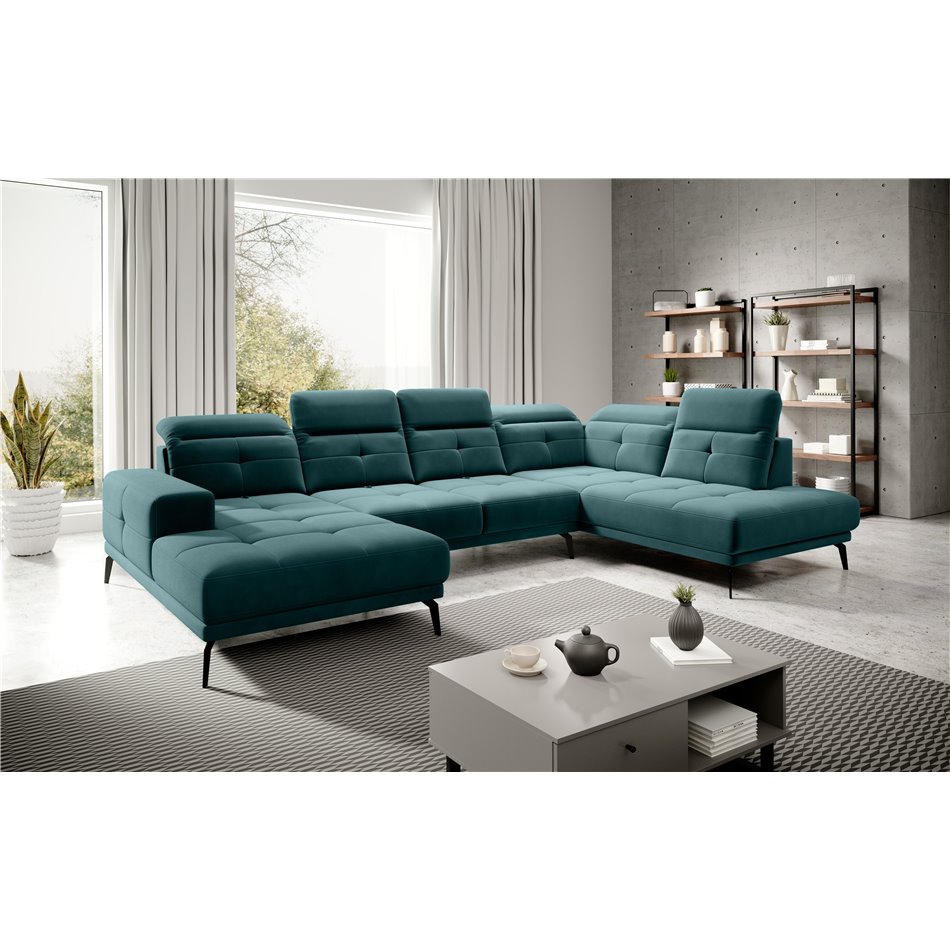 Kampinė sofa Elretan R, Velvetmat 38, žalia sp., H107x350x205