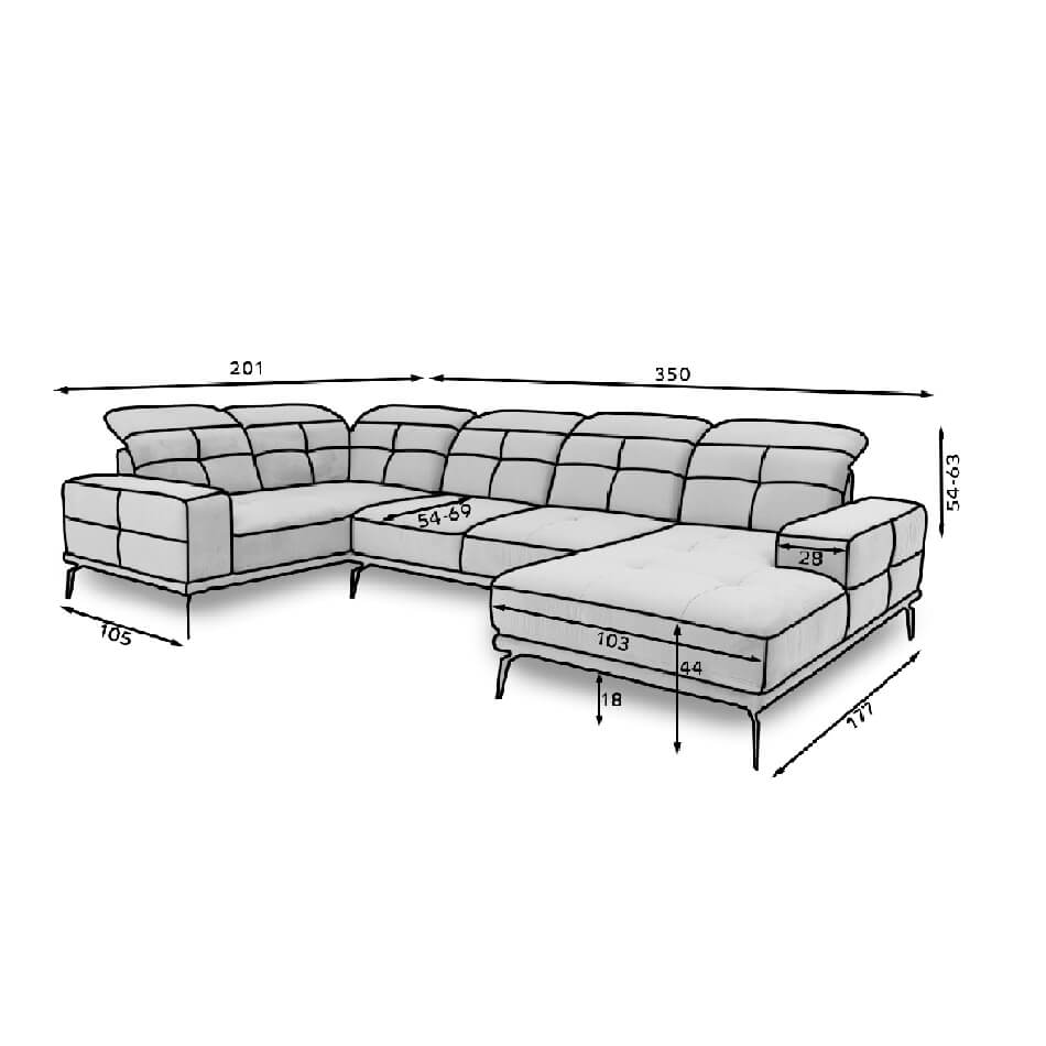 U shape sofa Elneviro U Right, Lukso 35, green, H77x350x201cm