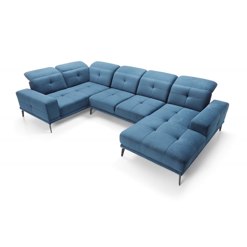 U shape sofa Elneviro U Right, Lukso 38, blue, H77x350x201cm