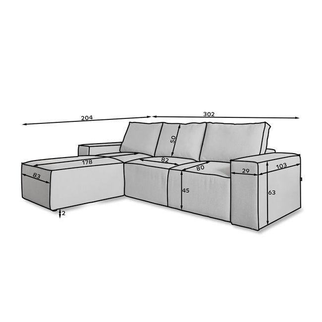 Corner sofa Elsilla L, Vero 4, gray, H95x302x204cm