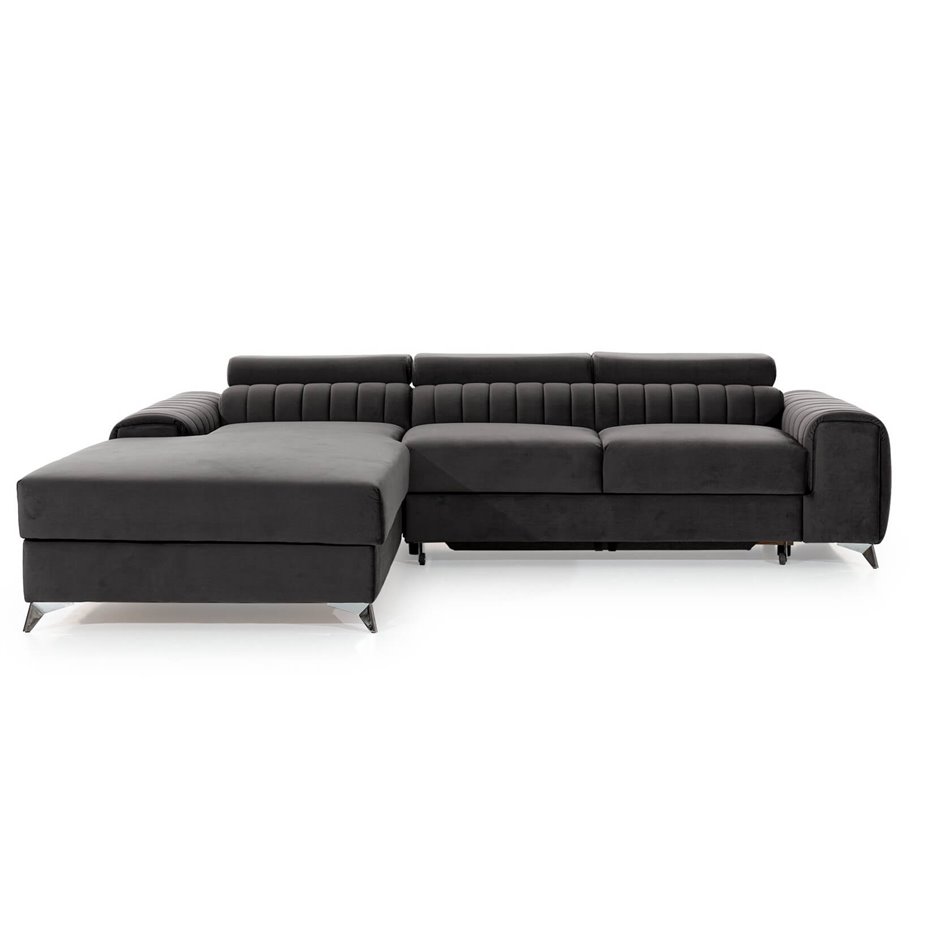 Corner sofa Elgrayson L, Velvetmat 10, black, H98x275x205cm