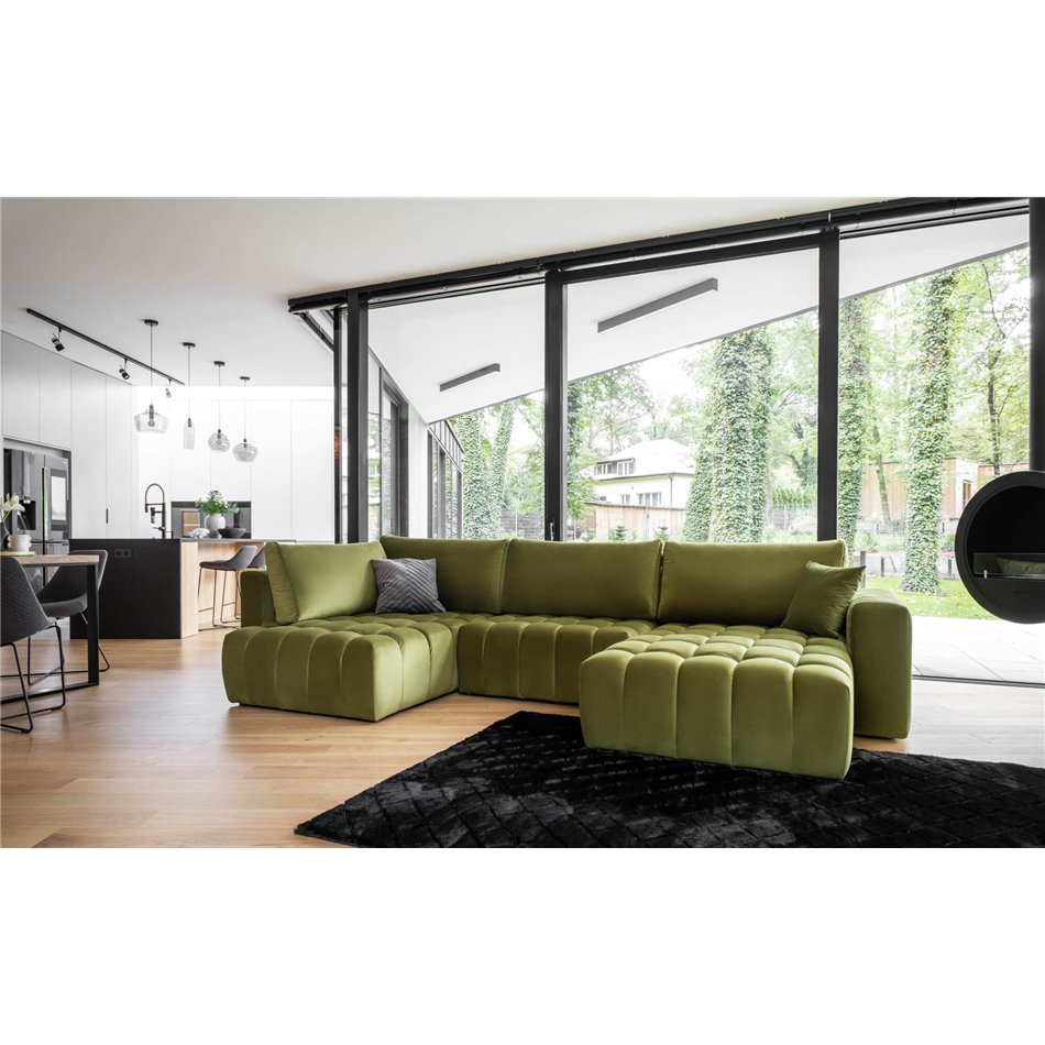 U shape sofa Elonito U Right, Lukso 35, green, H92x340x170cm