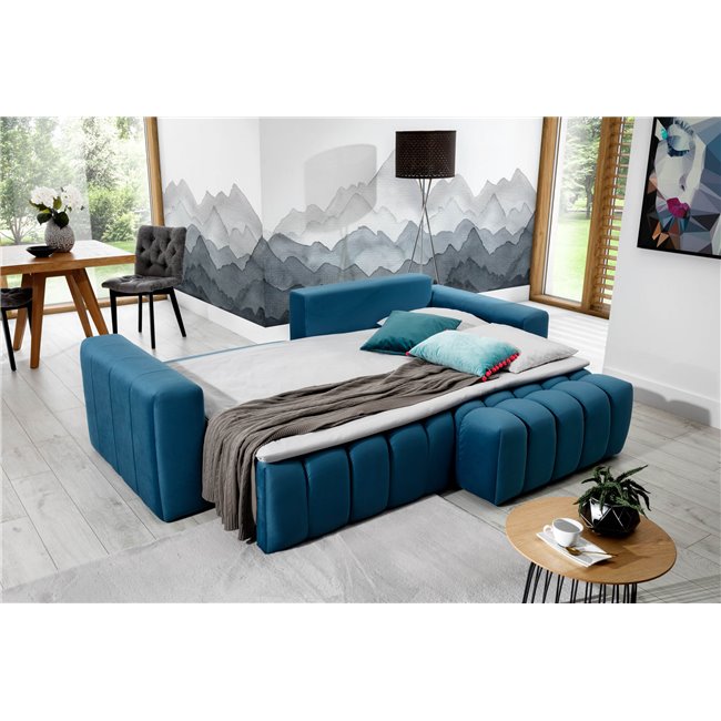 Corner sofa Ebonett L, Mat Velvet 75, blue, H92x250x175cm