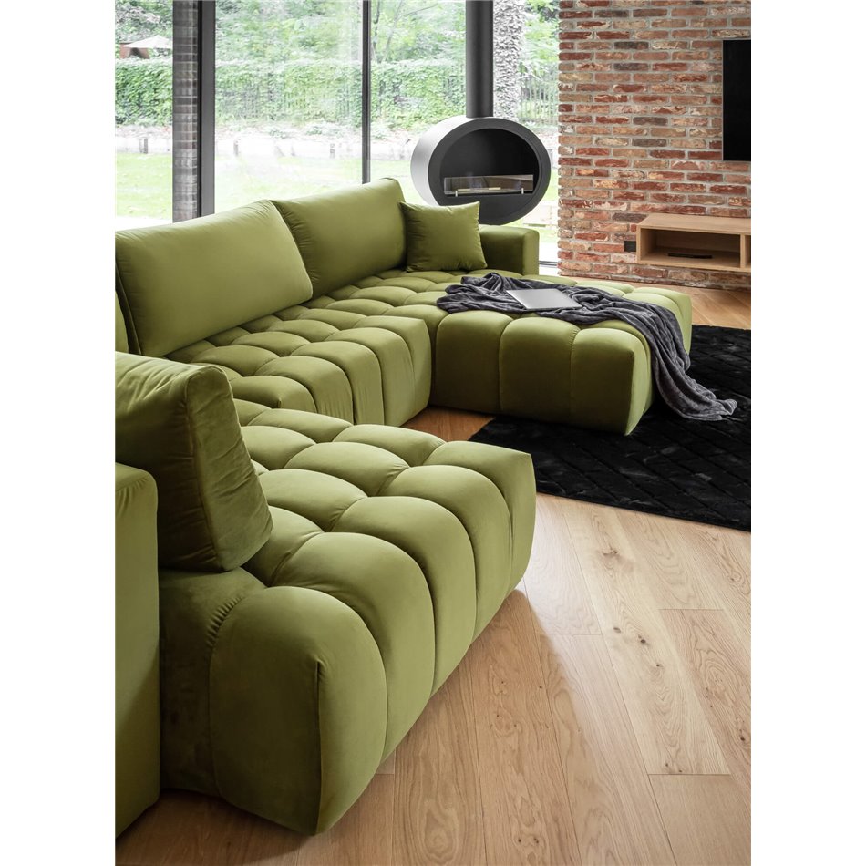 Kampinė sofa Elonito U Right, Lukso 40, mėlyna sp., H92x340x170cm