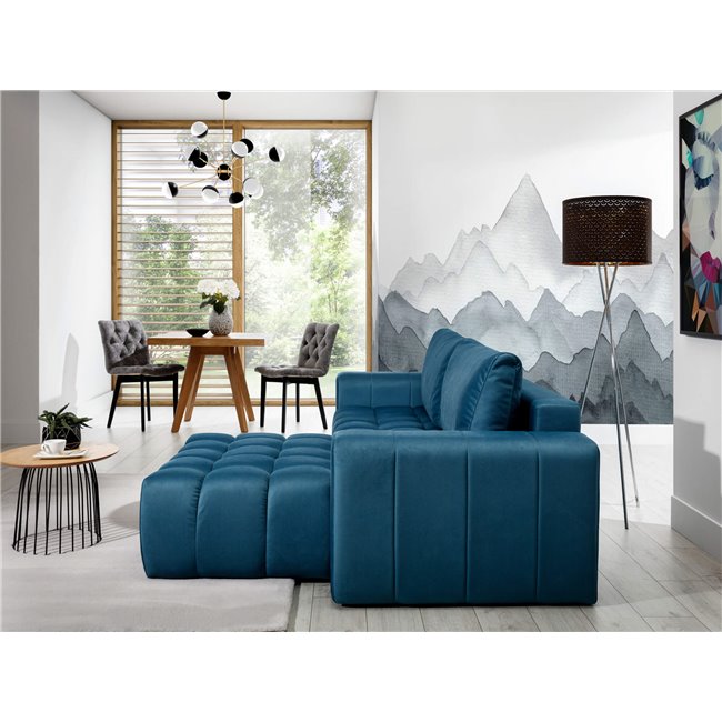 Corner sofa Ebonett L, Mat Velvet 75, blue, H92x250x175cm