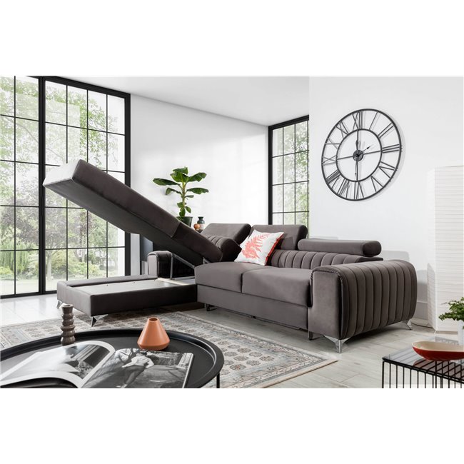 Corner sofa Elgrayson R, Velvetmat 10, black, H98x275x205cm