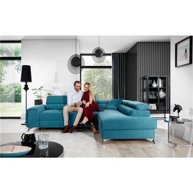 Corner sofa Elaurence L, Mat Velvet 99, black, H92x278x205cm