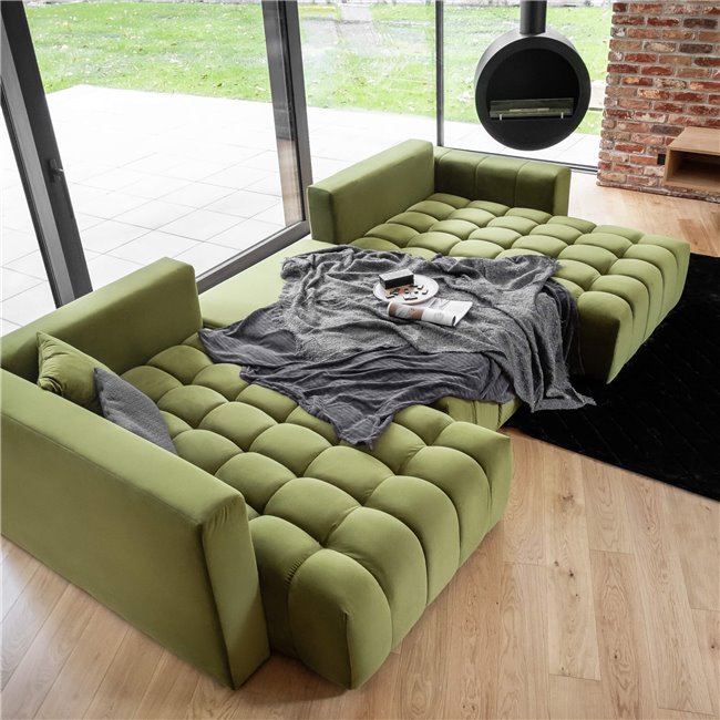 Kampinė sofa Elonito U Right, Lukso 40, mėlyna sp., H92x340x170cm