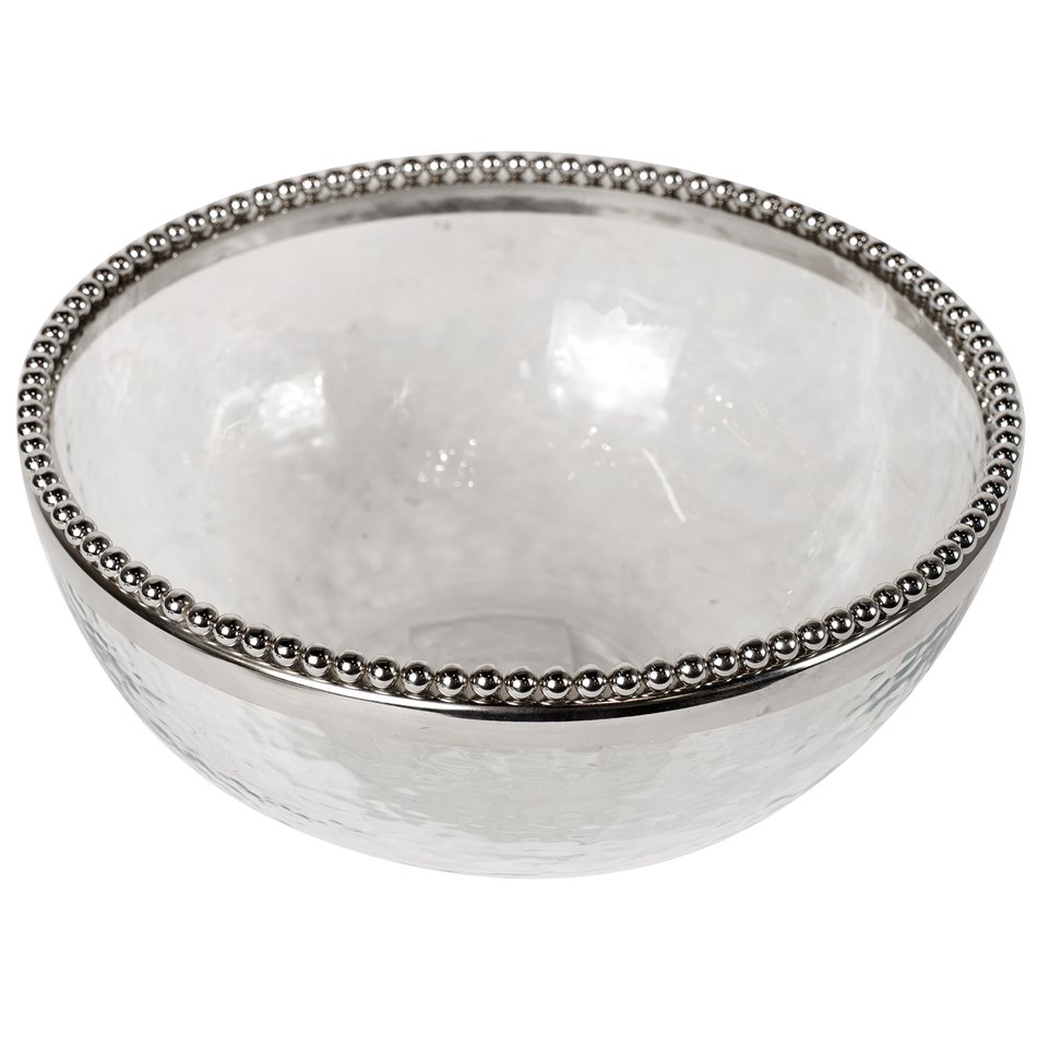 Glass hammered bowl Oliva w/ beaded stand, D25x11cm