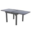 Table Lapiazza, 8-seater extendable, graphite/grey color, aluminium/tempered glass, H75,5x90x90-180cm