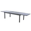 Table Lapiazza, 12-seater extendable, graphite/grey color, aluminium/tempered glass, H75,5x100x200-320cm