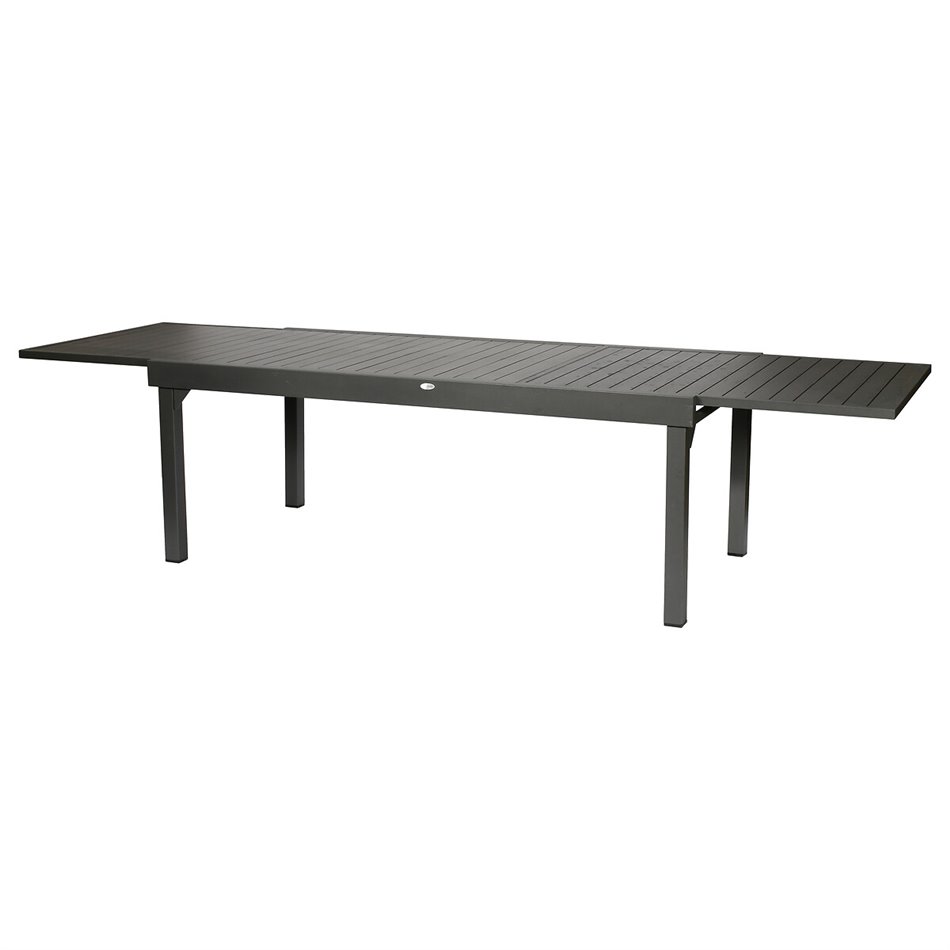 Table Lapiazza, 12-seater extendable, graphite/grey color, aluminium, H75,5x100x200-320cm