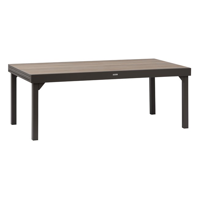 Table Lapiazza, 12-seater extendable, brown color, aluminium/plastic, H75,5x100x200-320cm