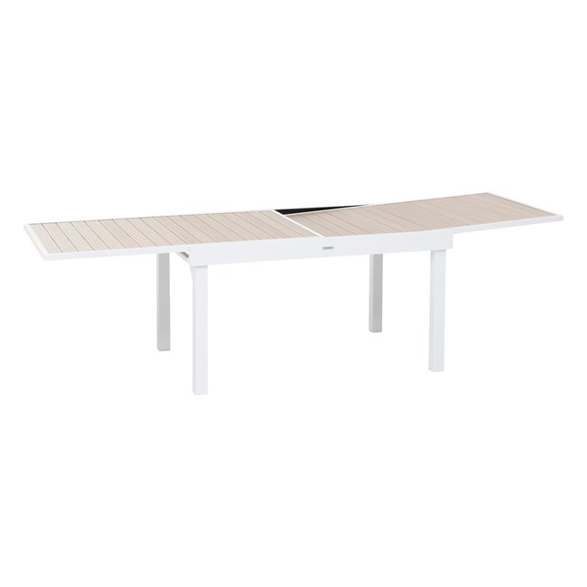 Table Lapiazza, 10-seater extendable, linen/white color, aluminium, H75,5x90x135-270cm