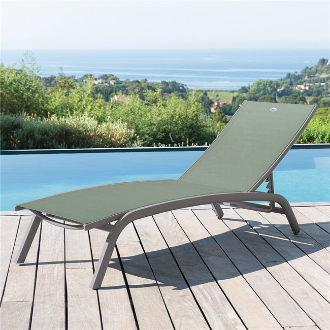 Sun lounger Labonao, olive/graphite color, aluminium/textilene, H84,5x64x171cm