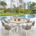 Table Laoriengo 8-seater, beige/white color, round, aluminium/acacia, H75,5, D160xcm