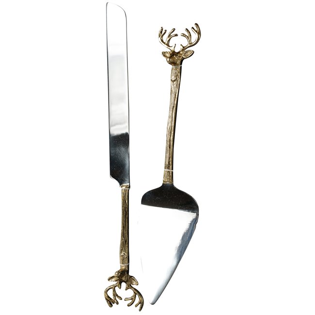 Cake server set with Reindeer handle,32cm,28cm