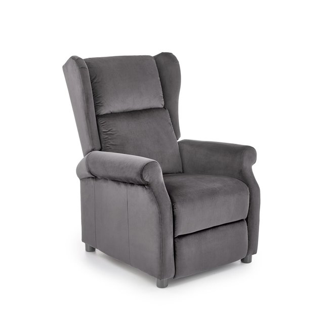 Recliner Haustin, grey velvet, H107-83x75x92-160cm, seat H45cm