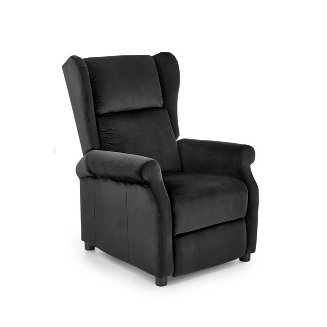 Recliner Haustin, black velvet, H107-83x75x92-160cm, seat H45cm