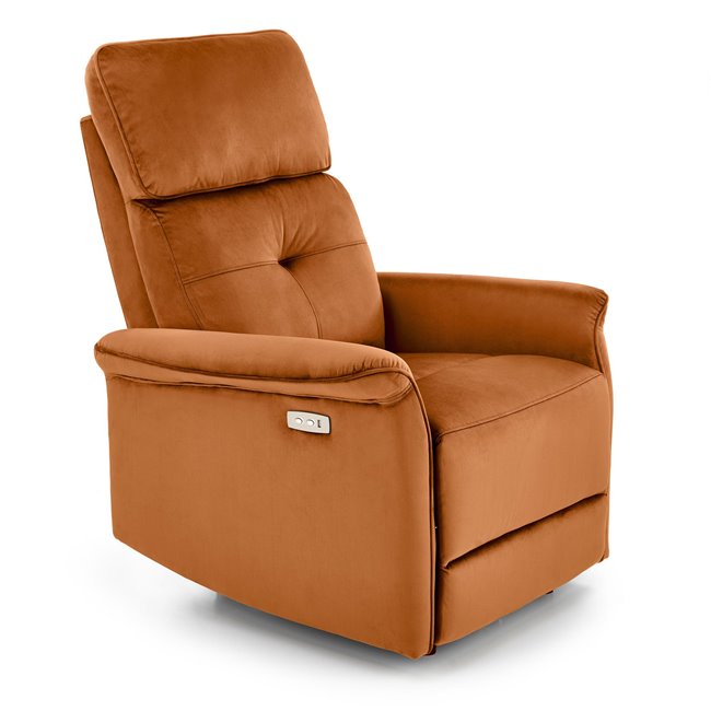 Electric recliner Hemiro, cinnamon color velvet, USB charging socket, W90-170x80cm, H92-108cm, seat H46cm