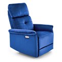 Electric recliner Hemiro, navy blue velvet, USB charging socket, W90-170x80cm, H92-108cm, seat H46cm