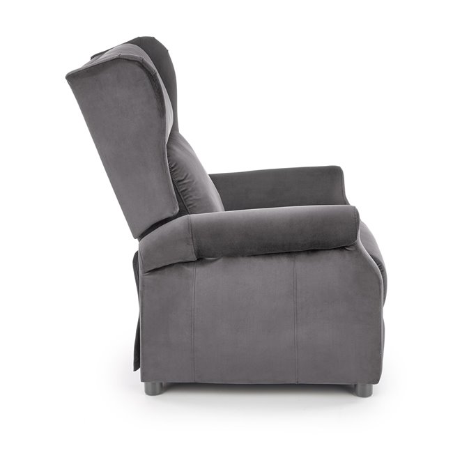 Recliner Haustin, grey velvet, H107-83x75x92-160cm, seat H45cm