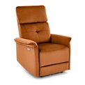 Electric recliner Hemiro, cinnamon color velvet, USB charging socket, W90-170x80cm, H92-108cm, seat H46cm