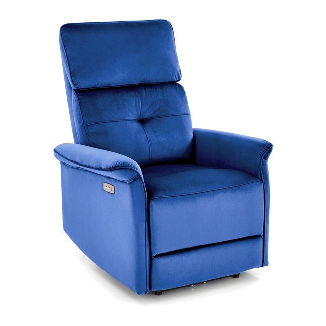 Electric recliner Hemiro, navy blue velvet, USB charging socket, W90-170x80cm, H92-108cm, seat H46cm