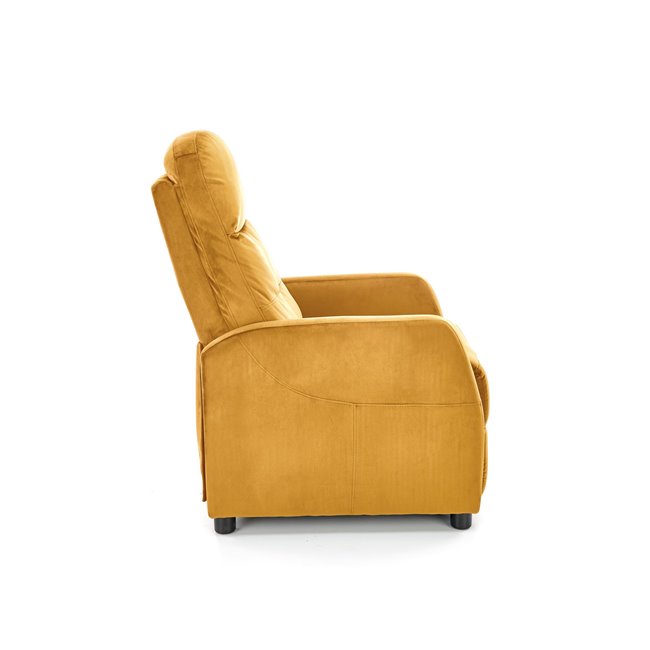 Recliner chair Helipe, mustard color velvet, H103-76x64x84-135cm, seat H48cm