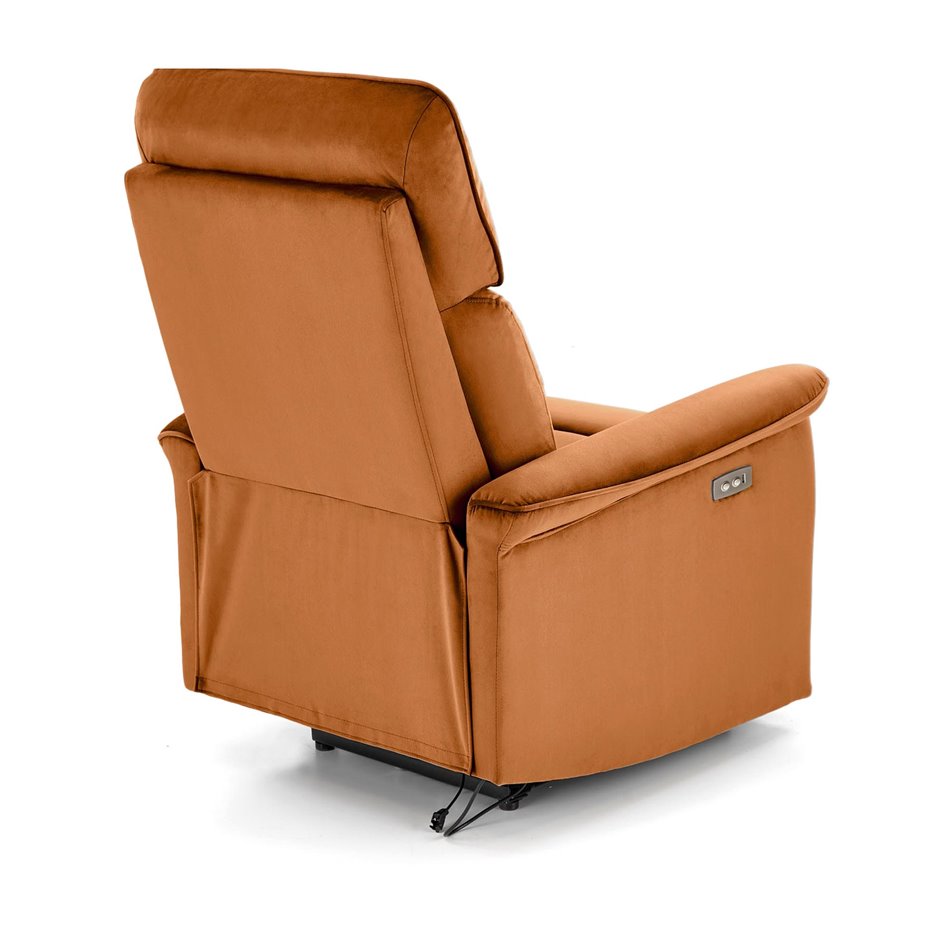 Electric recliner Hemiro, cinnamon color velvet, USB charging socket, W90-170x80cm, H92-108cm, seat H46cm