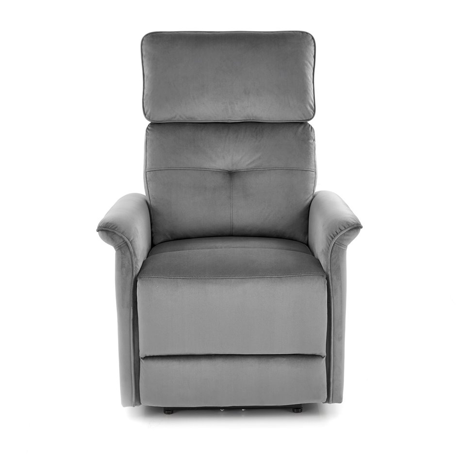 Electric recliner Hemiro, grey velvet, USB charging socket, W90-170x80cm, H92-108cm, seat H46cm