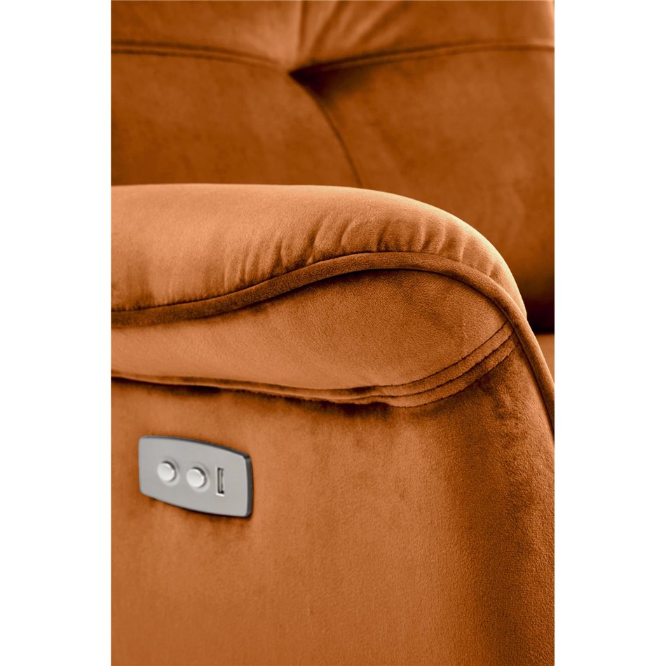 Electric recliner Hemiro, cinnamon color velvet, USB charging socket, W90-170x80cm, H92-108cm, seat H46cm