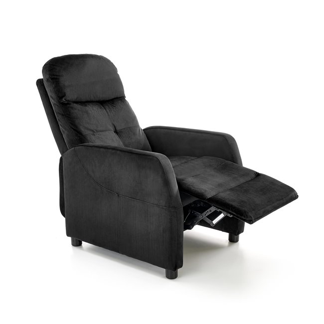 Recliner chair Helipe, black velvet, H103-76x64x84-135cm, seat H48cm