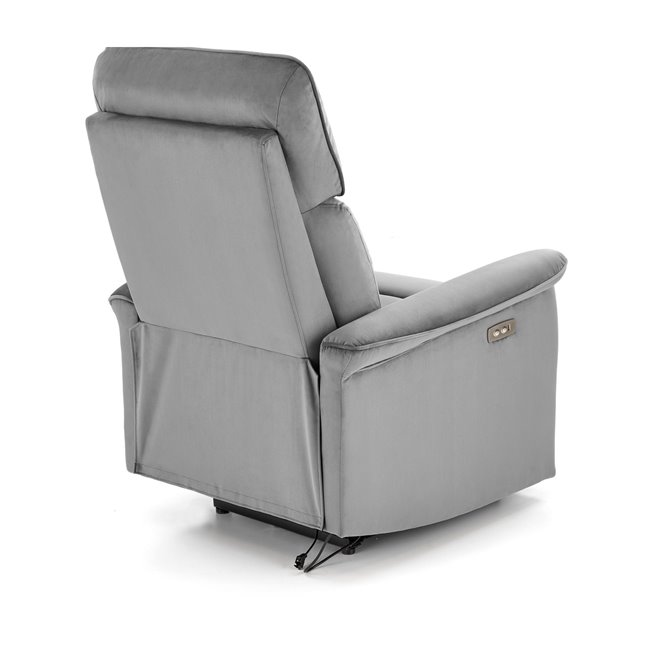 Electric recliner Hemiro, grey velvet, USB charging socket, W90-170x80cm, H92-108cm, seat H46cm