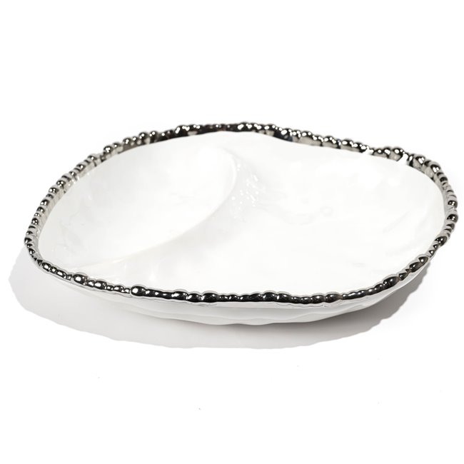 Decorat. ceramic fruit plate Wioletta,white/silver,29x24x6cm